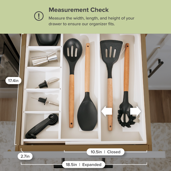 Bamboo Drawer Organizer for Utensils & Junk - White Finish (Expands 10.5-18.5in) - Image 4