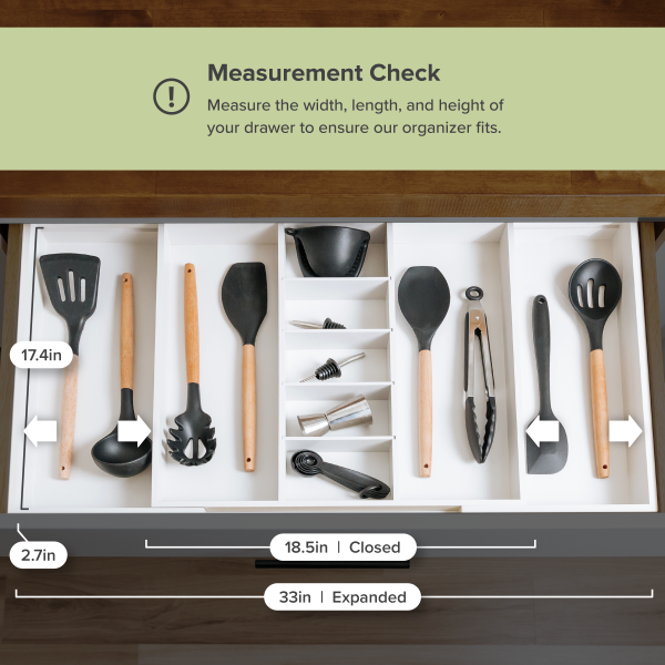 Bamboo Utensils & Junk Drawer Organizer - White Finish (Expands 18.5-33in) - Image 4