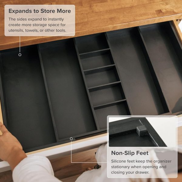 Bamboo Utensils & Junk Drawer Organizer - Black Finish (Expands 18.5-33in) - Image 6