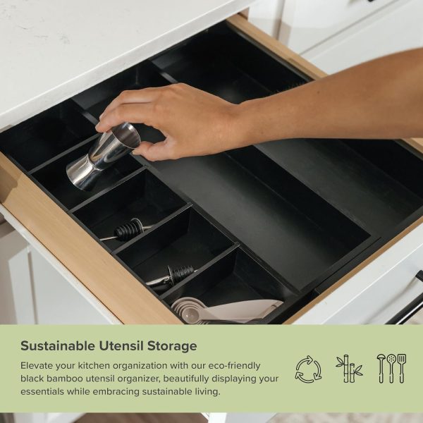Bamboo Drawer Organizer for Utensils & Junk - Black Finish (Expands 10.5-18.5in) - Image 5