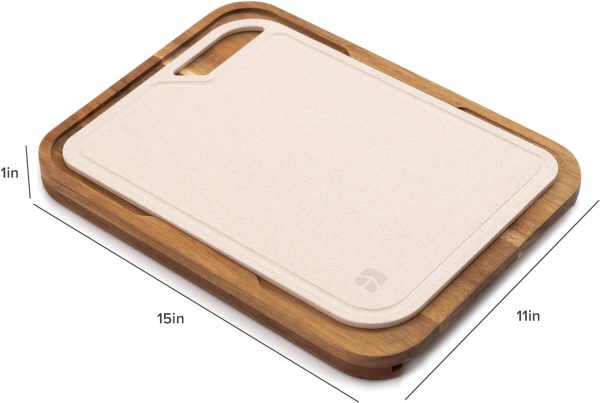 Acacia Cutting Board with Nesting Rice Fiber Chopping Board (15 x 11 in) - Image 7