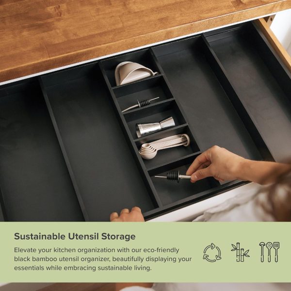 Bamboo Utensils & Junk Drawer Organizer - Black Finish (Expands 18.5-33in) - Image 5