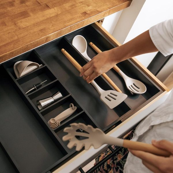 Bamboo Utensils & Junk Drawer Organizer - Black Finish (Expands 18.5-33in) - Image 7