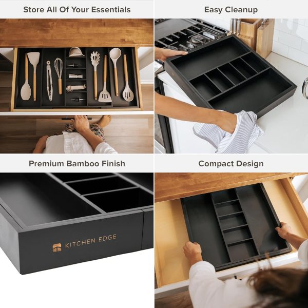 Bamboo Utensils & Junk Drawer Organizer - Black Finish (Expands 18.5-33in) - Image 3