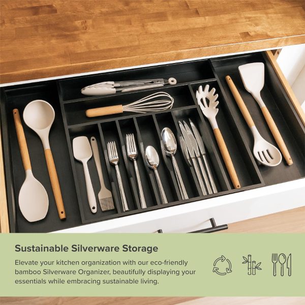 Bamboo Drawer Organizer for Silverware & Utensils - Black Finish (Expands 18.5-33in) - Image 5