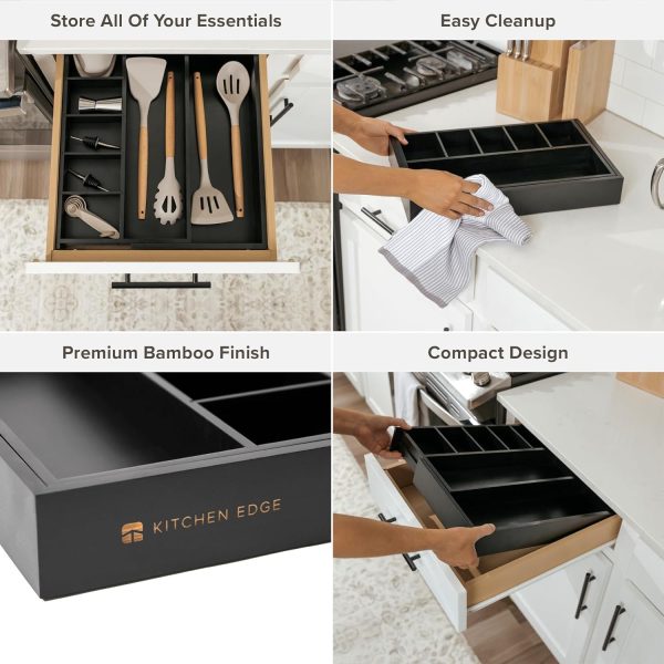 Bamboo Drawer Organizer for Utensils & Junk - Black Finish (Expands 10.5-18.5in) - Image 3