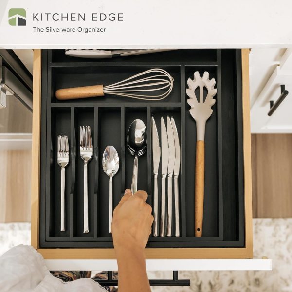 Bamboo Drawer Organizer for Silverware & Utensils Black Finish (Expands 14.5-25in) - Image 2