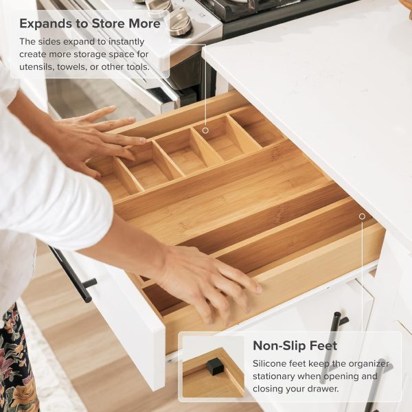 Bamboo Drawer Organizer for Utensils & Junk (Expands 10.5-18.5in) - Image 6