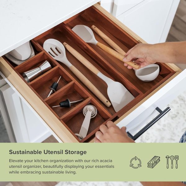 Acacia Drawer Organizer for Utensils & Junk (Expands 10.5-19in) - Image 5