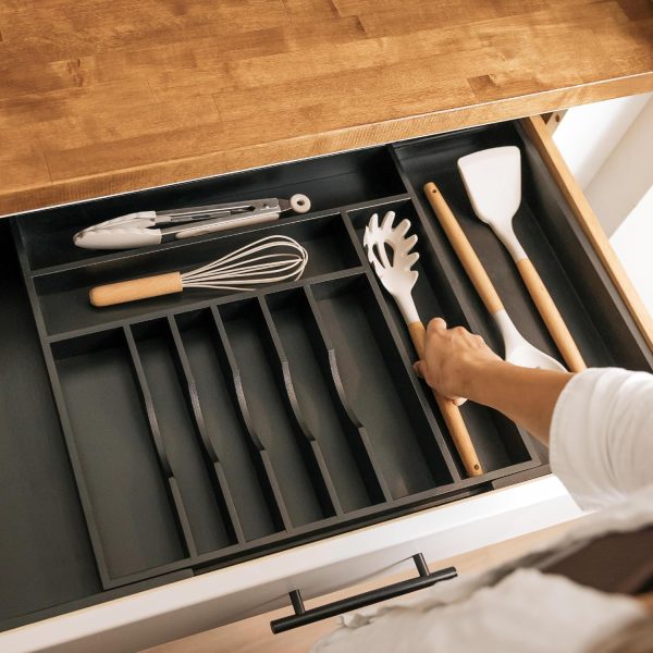 Bamboo Drawer Organizer for Silverware & Utensils - Black Finish (Expands 18.5-33in) - Image 7