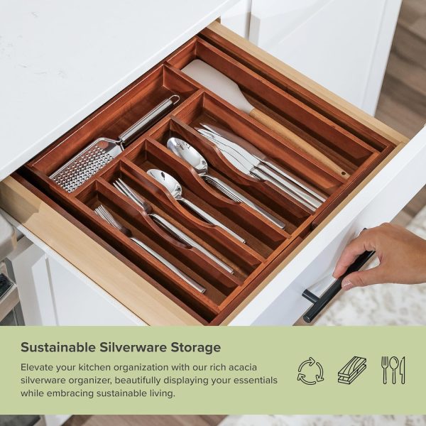 Acacia Drawer Organizer for Silverware & Utensils (Expands 14.5-25in) - Image 5