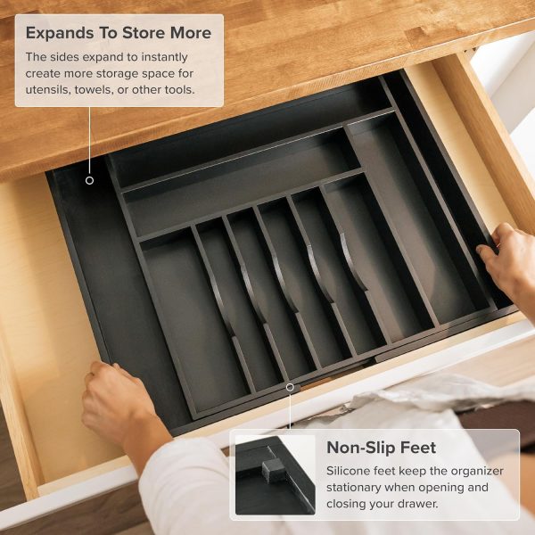 Bamboo Drawer Organizer for Silverware & Utensils - Black Finish (Expands 18.5-33in) - Image 6