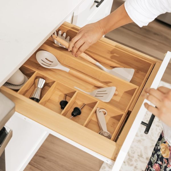 Bamboo Drawer Organizer for Utensils & Junk (Expands 10.5-18.5in) - Image 7