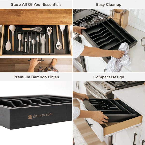 Bamboo Drawer Organizer for Silverware & Utensils - Black Finish (Expands 18.5-33in) - Image 3