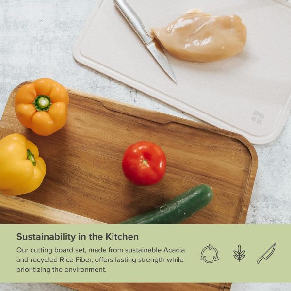 Acacia Cutting Board with Nesting Rice Fiber Chopping Board (17 x 12.5 in) - Image 4