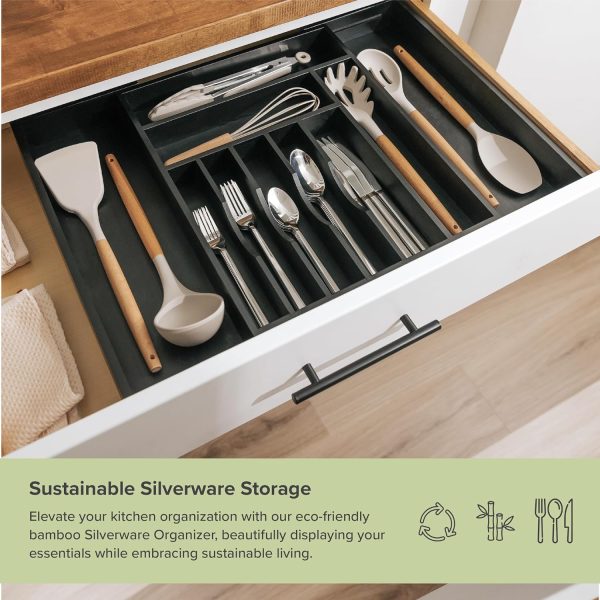 Bamboo Drawer Organizer for Silverware & Utensils Black Finish (Expands 14.5-25in) - Image 5
