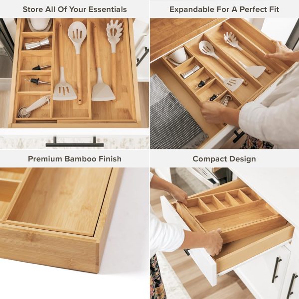 Bamboo Drawer Organizer for Utensils & Junk (Expands 10.5-18.5in) - Image 3
