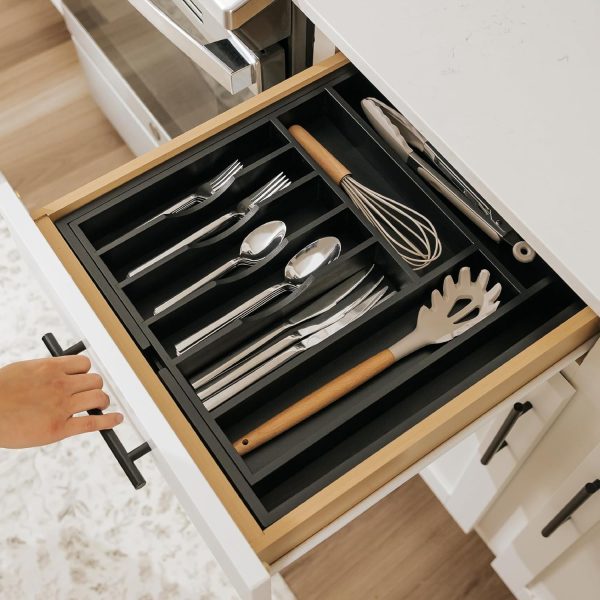 Bamboo Drawer Organizer for Silverware & Utensils Black Finish (Expands 14.5-25in) - Image 7