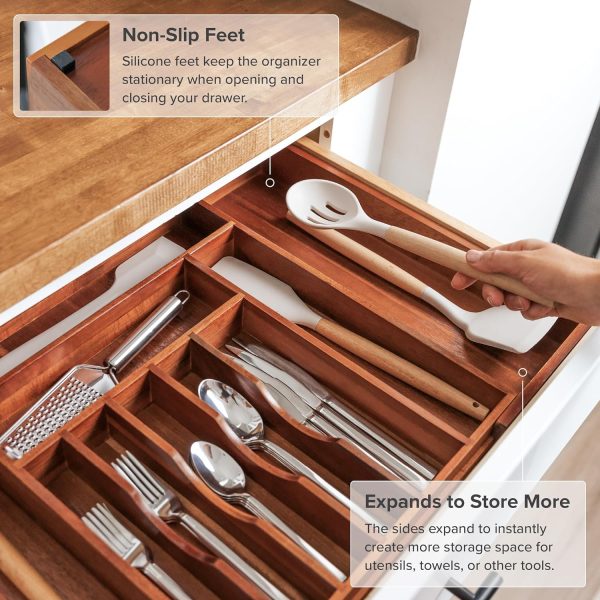Acacia Drawer Organizer for Silverware & Utensils (Expands 14.5-25in) - Image 6