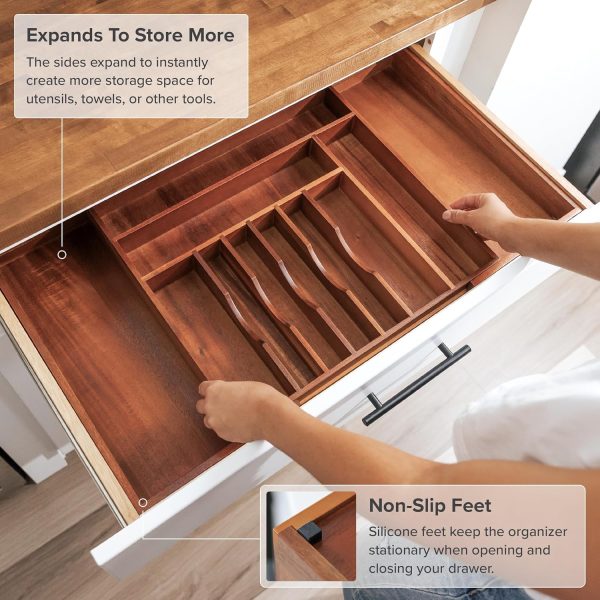 Acacia Drawer Organizer for Silverware & Utensils (Expands 18.5-33in) - Image 6