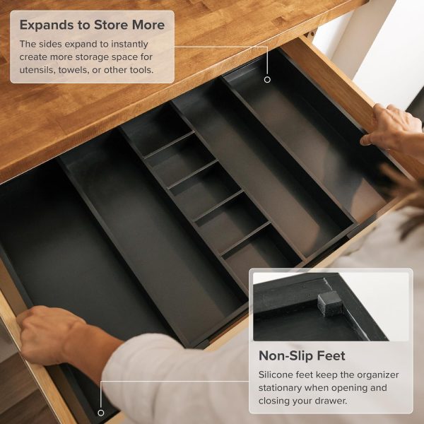 Bamboo Utensils & Junk Drawer Organizer - Black Finish (Expands 16-28in) - Image 6
