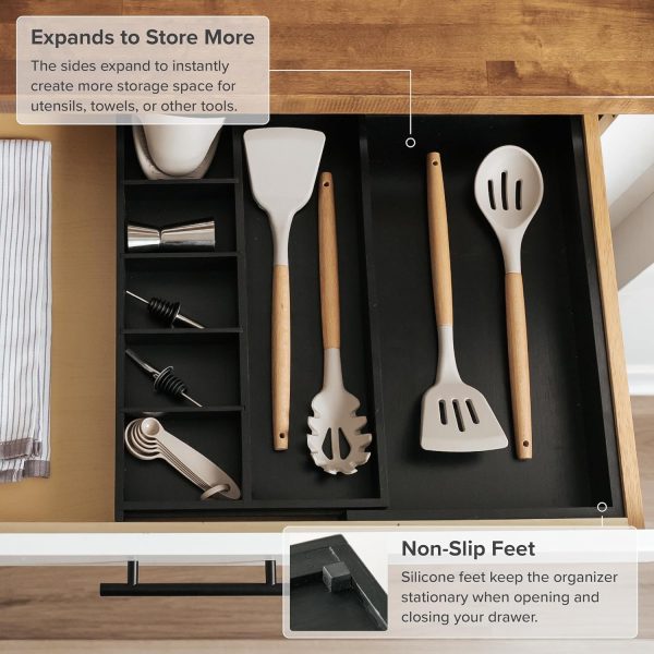 Bamboo Drawer Organizer for Utensils & Junk - Black Finish (Expands 10.5-18.5in) - Image 6