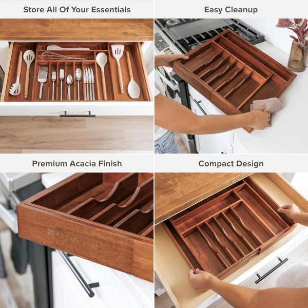 Acacia Drawer Organizer for Silverware & Utensils (Expands 18.5-33in) - Image 3