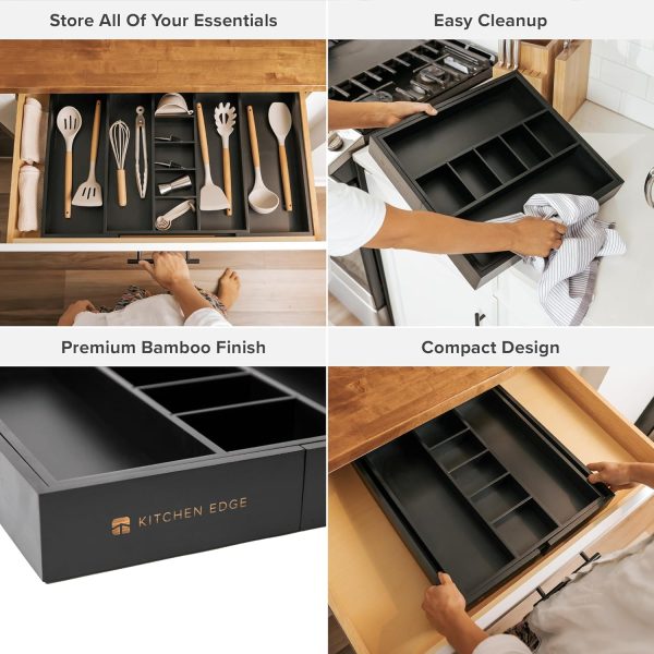 Bamboo Utensils & Junk Drawer Organizer - Black Finish (Expands 16-28in) - Image 3