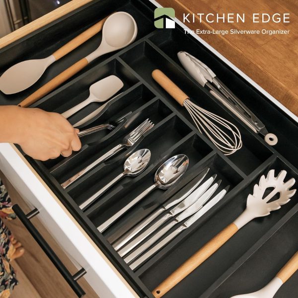 Bamboo Drawer Organizer for Silverware & Utensils - Black Finish (Expands 18.5-33in) - Image 2