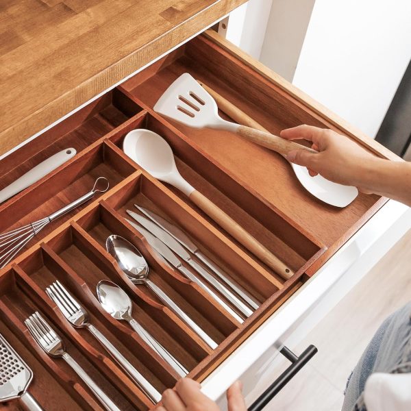 Acacia Drawer Organizer for Silverware & Utensils (Expands 18.5-33in) - Image 7
