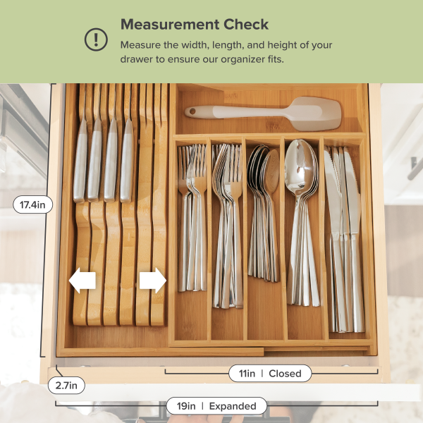 Bamboo Drawer Organizer for Silverware & Utensils (Expands 11-19in) - Image 4
