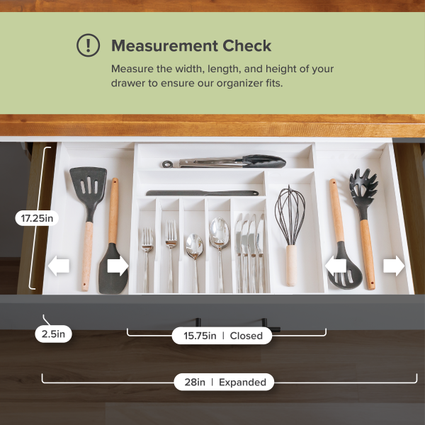 Bamboo Drawer Organizer for Silverware & Utensils - White Finish (Expands 15.75-28in) - Image 3