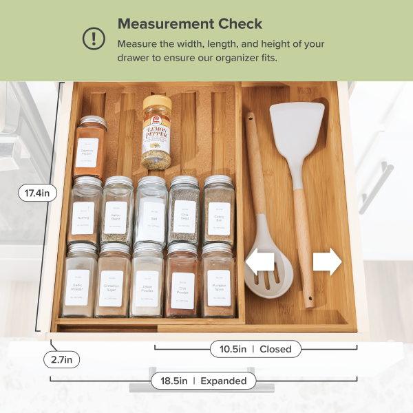 Bamboo Spice Drawer Organizer (Expands 10.5 to 18.5 in) - Image 4