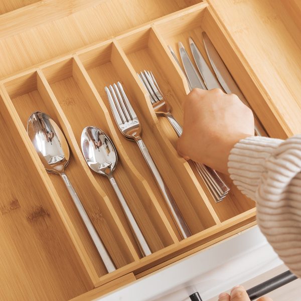 Bamboo Drawer Organizer for Silverware & Utensils (Expands 16-28in) - Image 9