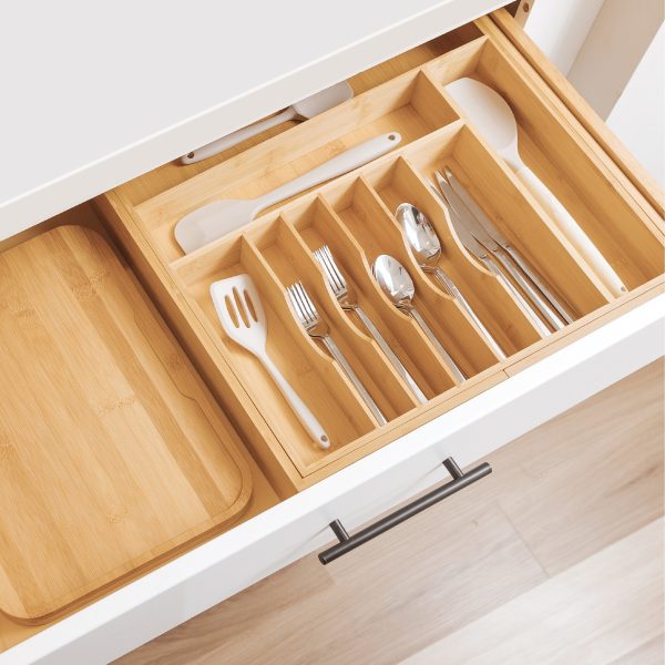 Bamboo Drawer Organizer for Silverware & Utensils (Expands 18.5-33in) - Image 8