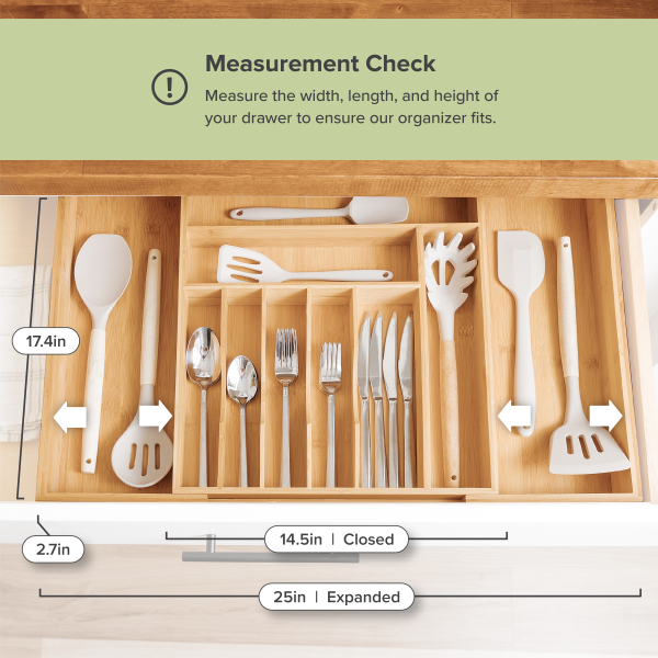 Bamboo Drawer Organizer for Silverware & Utensils (Expands 14.5-25in) - Image 4