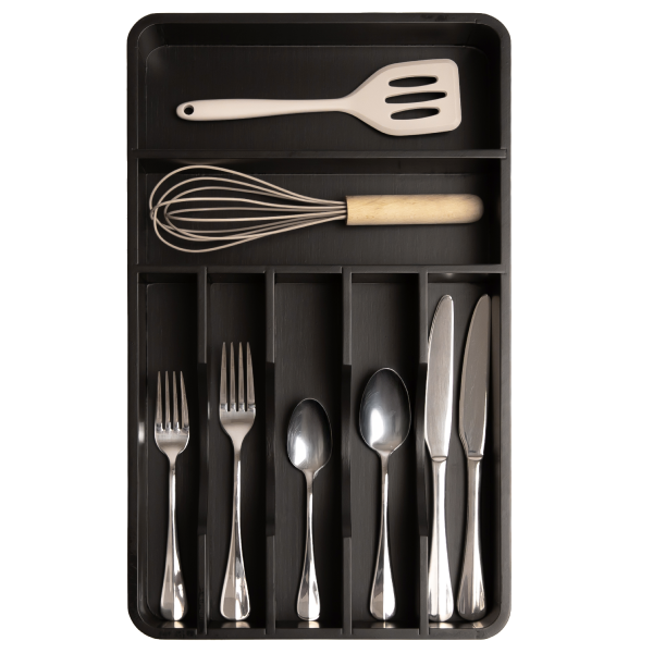 Rounded Silverware Drawer Organizer - Black Bamboo