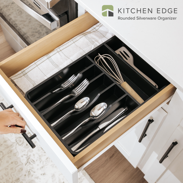 Rounded Silverware Drawer Organizer - Black Bamboo - Image 2