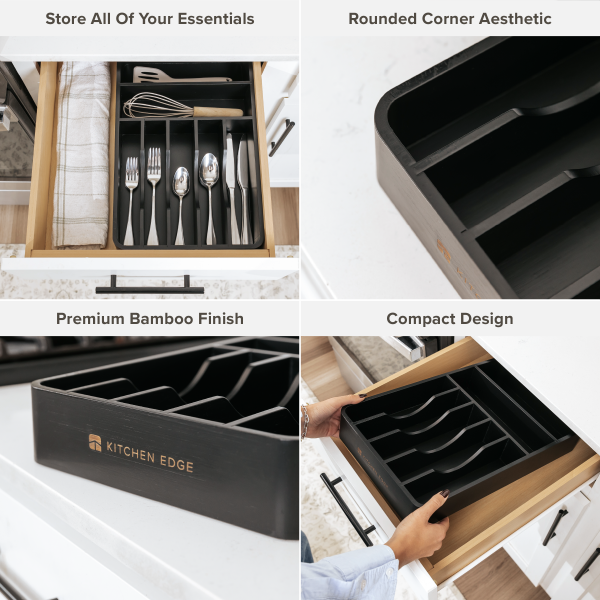 Rounded Silverware Drawer Organizer - Black Bamboo - Image 4