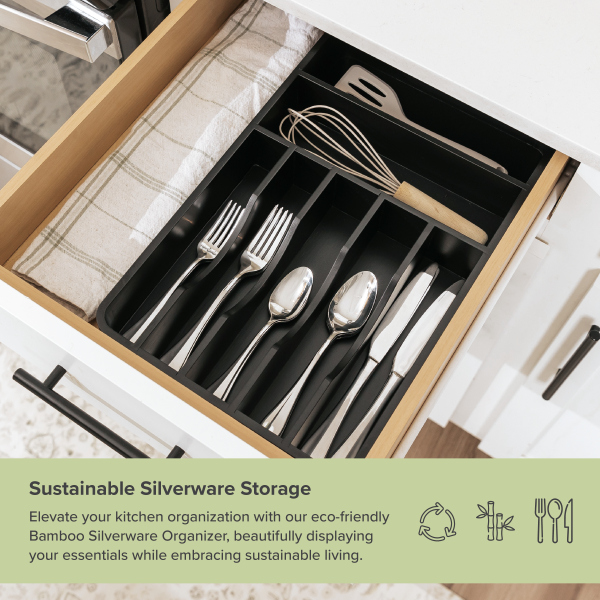 Rounded Silverware Drawer Organizer - Black Bamboo - Image 5