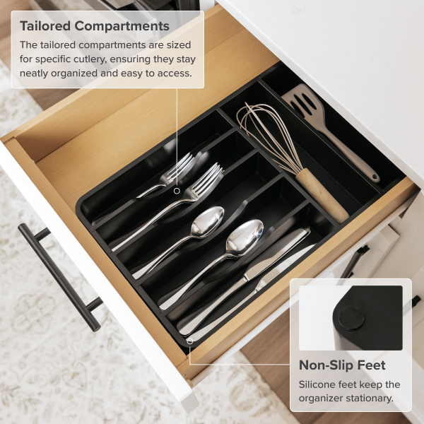 Rounded Silverware Drawer Organizer - Black Bamboo - Image 6