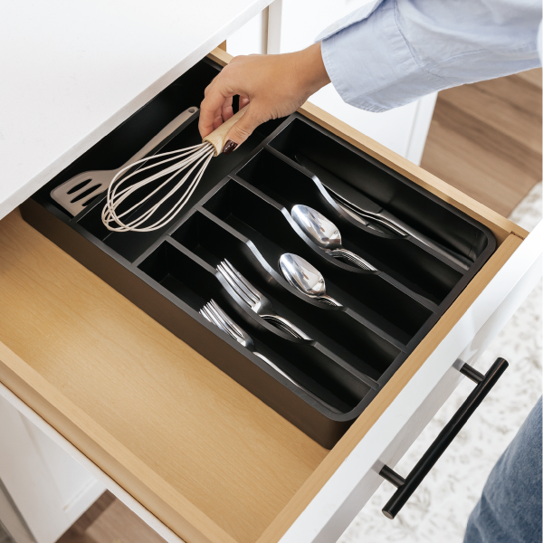 Rounded Silverware Drawer Organizer - Black Bamboo - Image 7