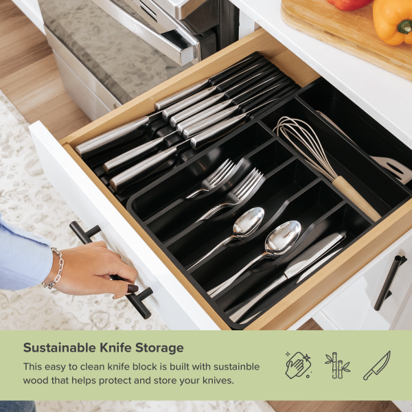 Knife Block Drawer Organizer - Black Bamboo - Image 4