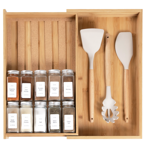 Bamboo Spice Drawer Organizer (Expands 10.5 to 18.5 in)