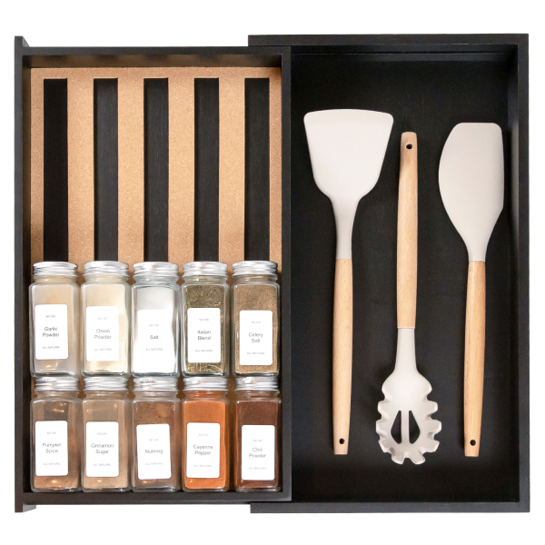 Bamboo Spice Drawer Organizer Black Finish (Expands 10.5 to 18.5 in)