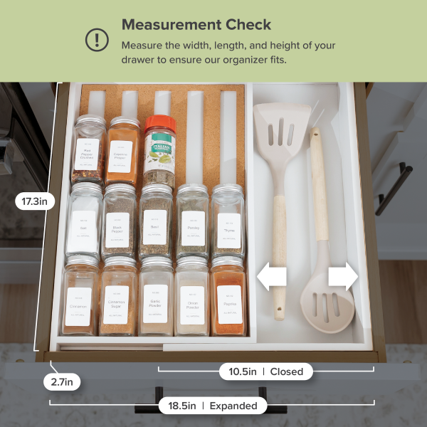 Bamboo Spice Drawer Organizer Whit Finish (Expands 10.5 to 18.5 in) - Image 4