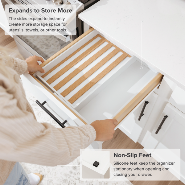 Bamboo Spice Drawer Organizer Whit Finish (Expands 10.5 to 18.5 in) - Image 6