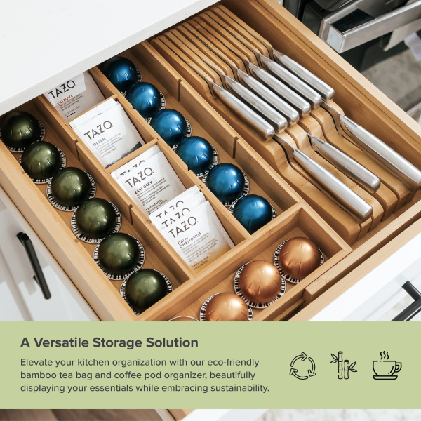 Bamboo Tea Bags & Coffee Pods Drawer Organizer - Image 5
