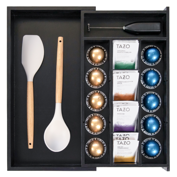 Bamboo Tea Bags & Coffee Pods Drawer Organizer Black Finish