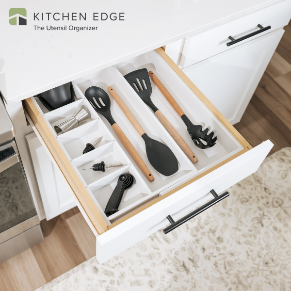 Bamboo Drawer Organizer for Utensils & Junk - White Finish (Expands 10.5-18.5in) - Image 2